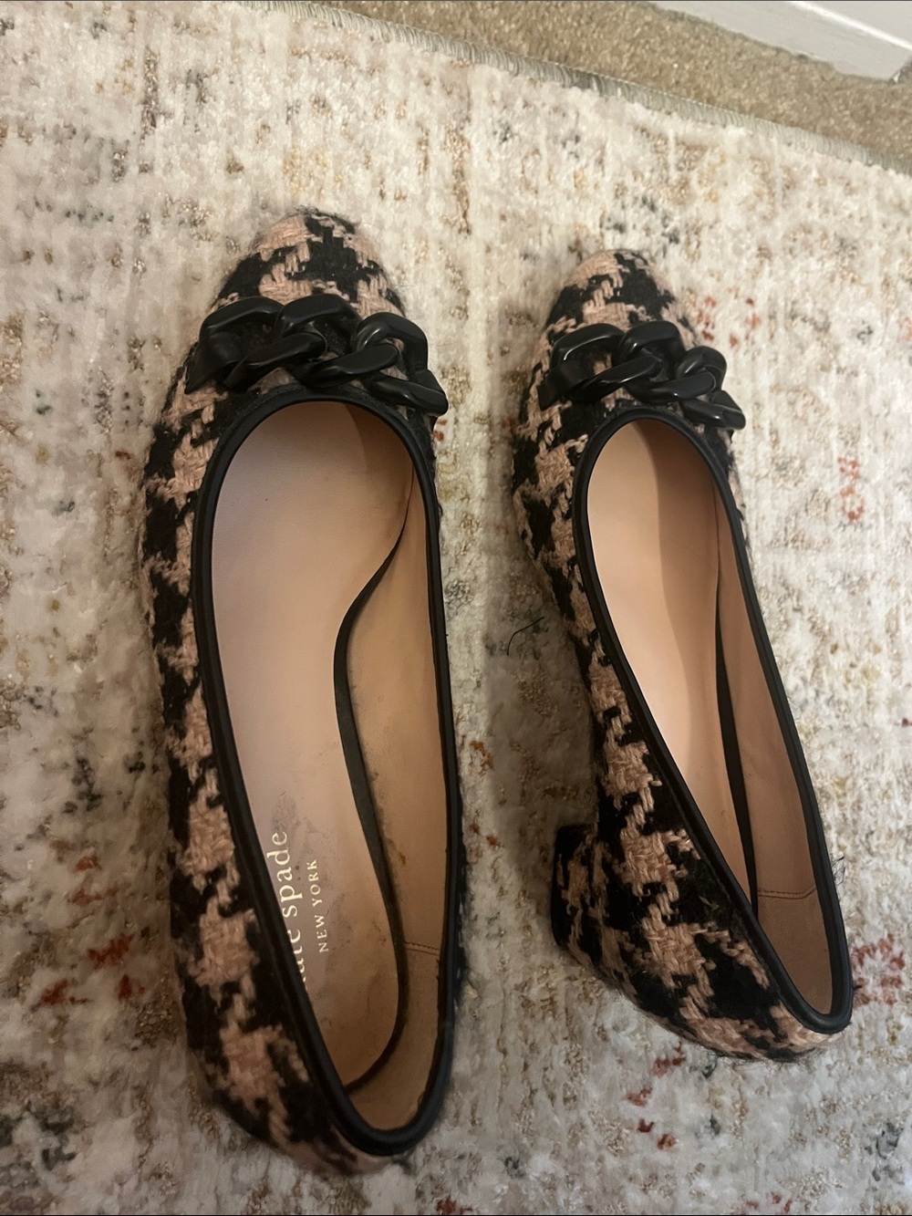 kate spade tan and Black Tweed heels